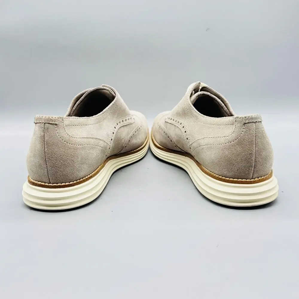 Cole Haan Shoes Mens 12 Beige Suede OriginalGrand Wingtip Oxford Dress Brogue